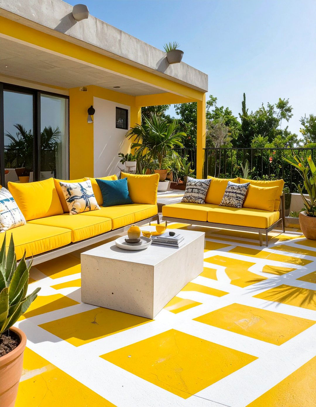 Colorful Painted Concrete Deck - 30 concrete deck ideas