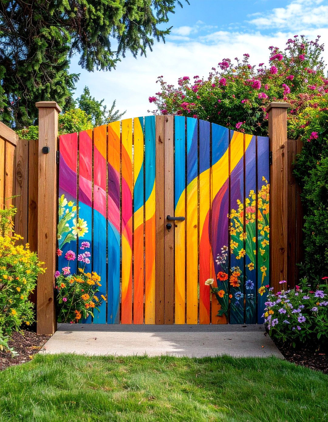 Colorful Painted Mural Gate - 30 backyard gate ideas