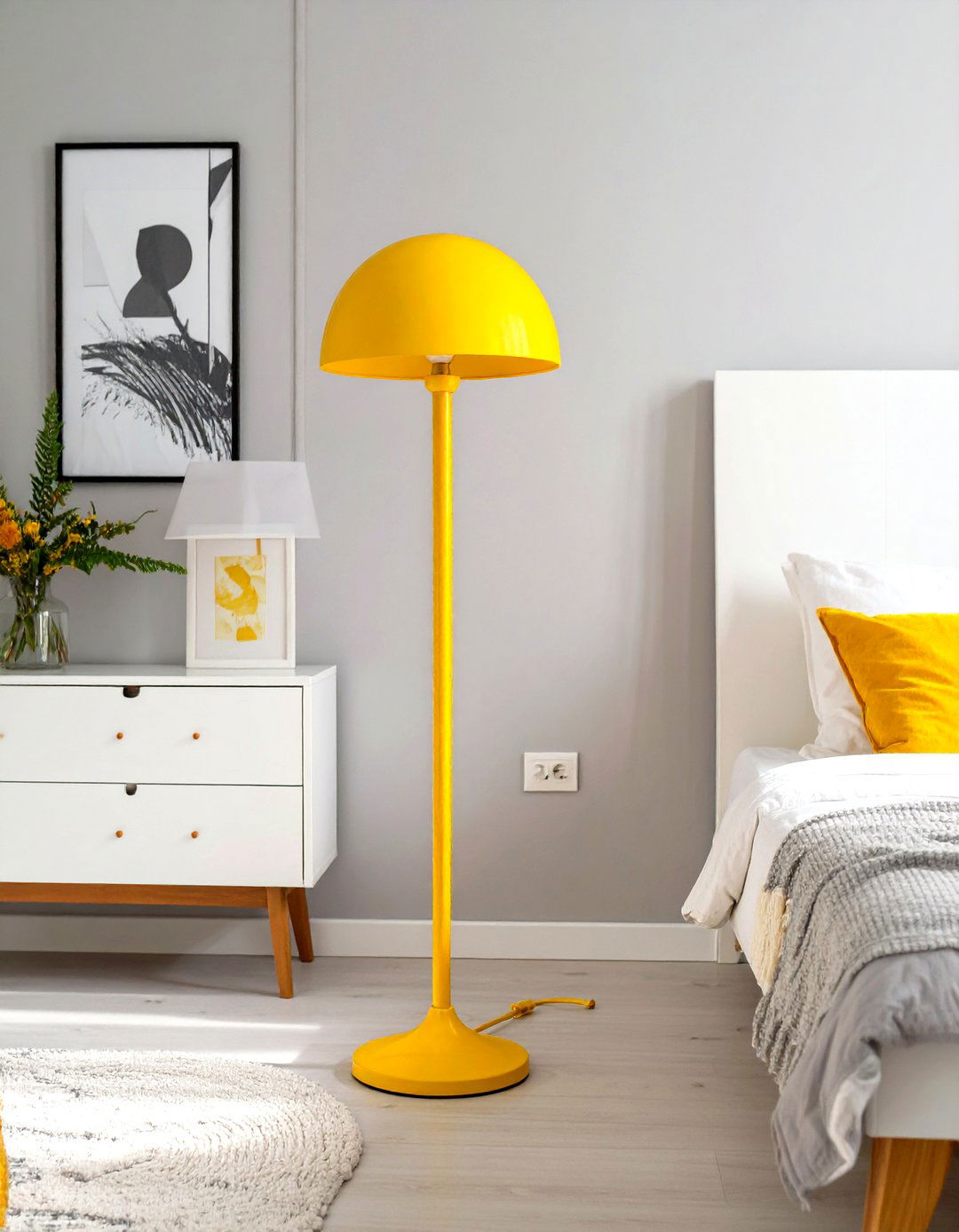 Colorful Powder Coated Floor Lamp in a Playful Bedroom - 30 floor lamps for bedroom ideas