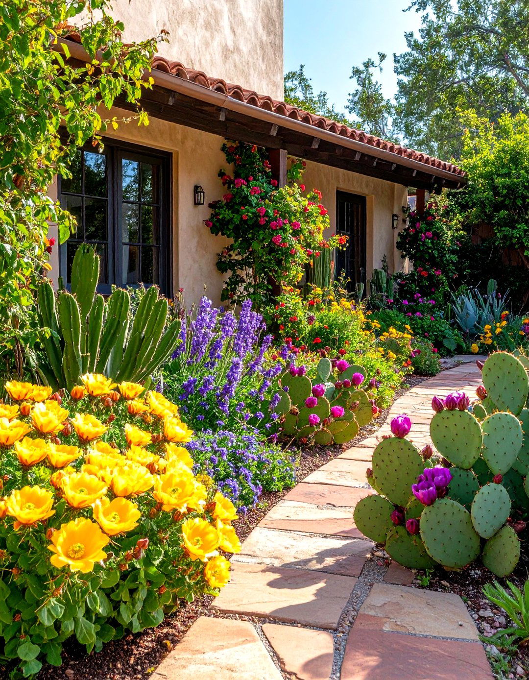 Colorful Prickly Pear Garden - 30 front yard cactus garden ideas