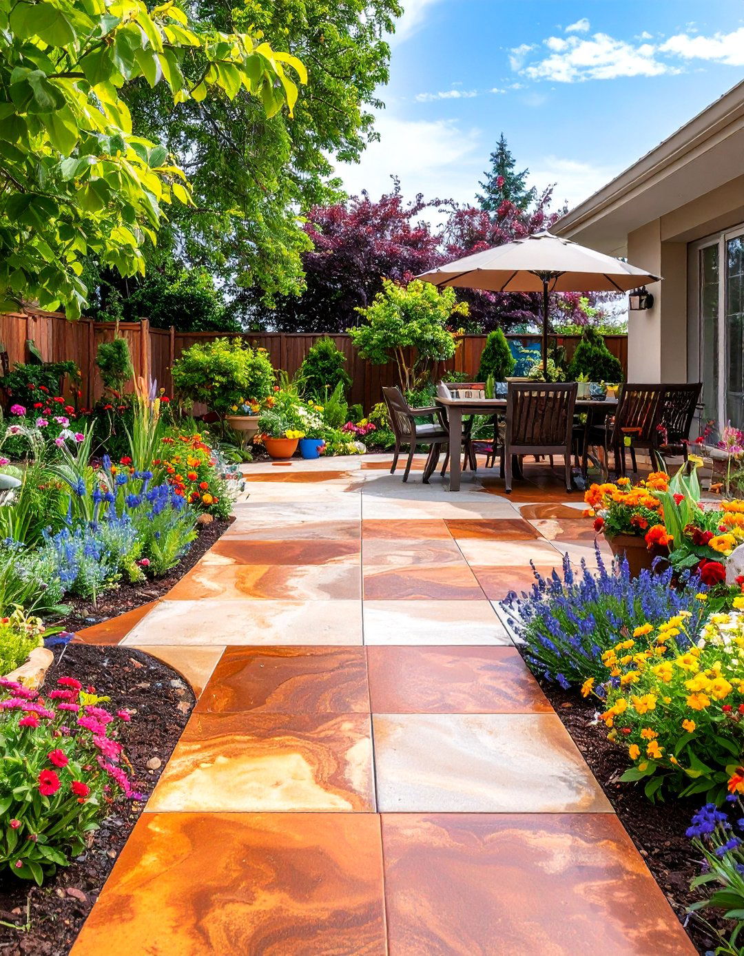 Colorful Stained Concrete Patio Design - 30 backyard concrete patio ideas
