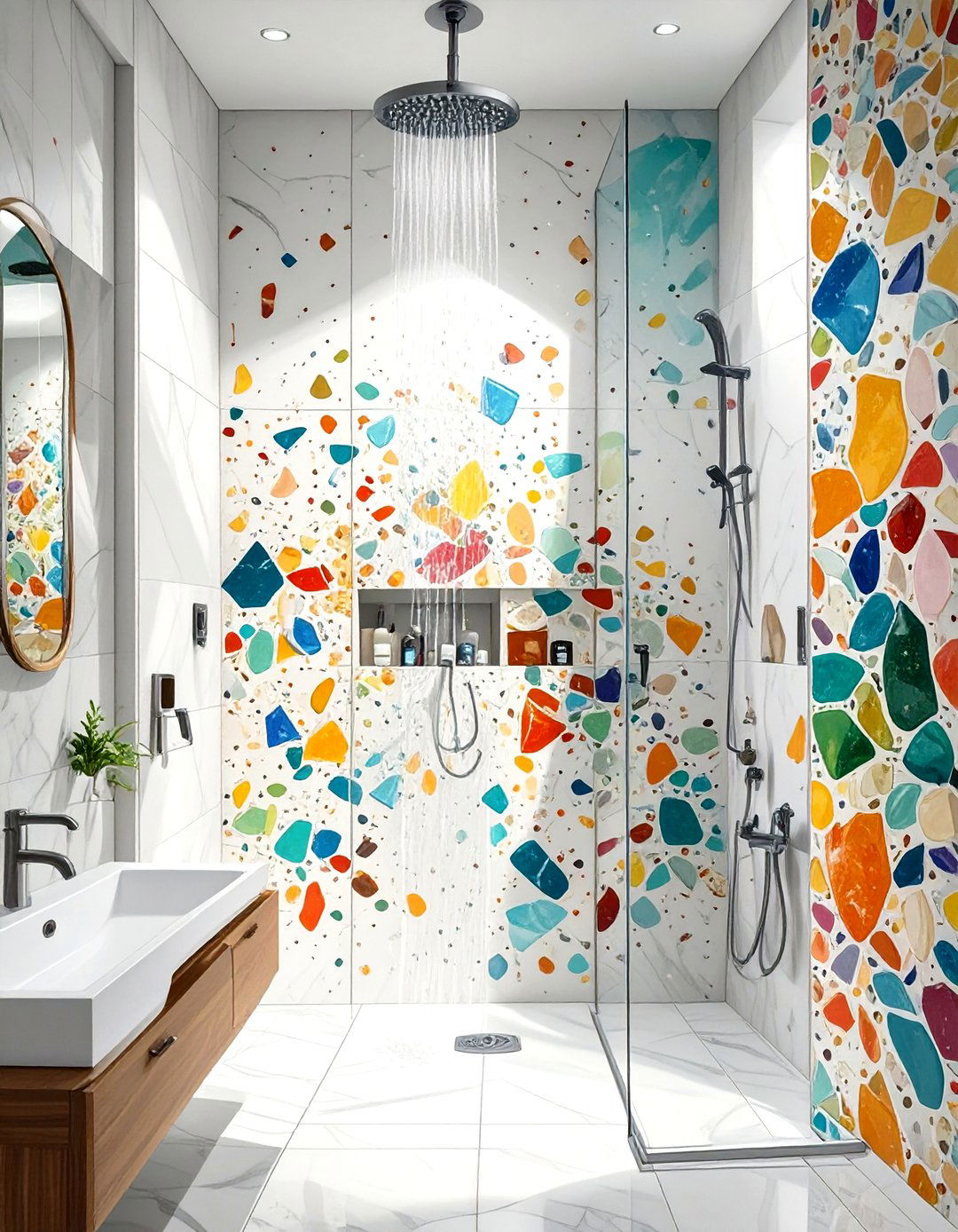 Colorful Terrazzo Shower Walls - 30 shower wall ideas