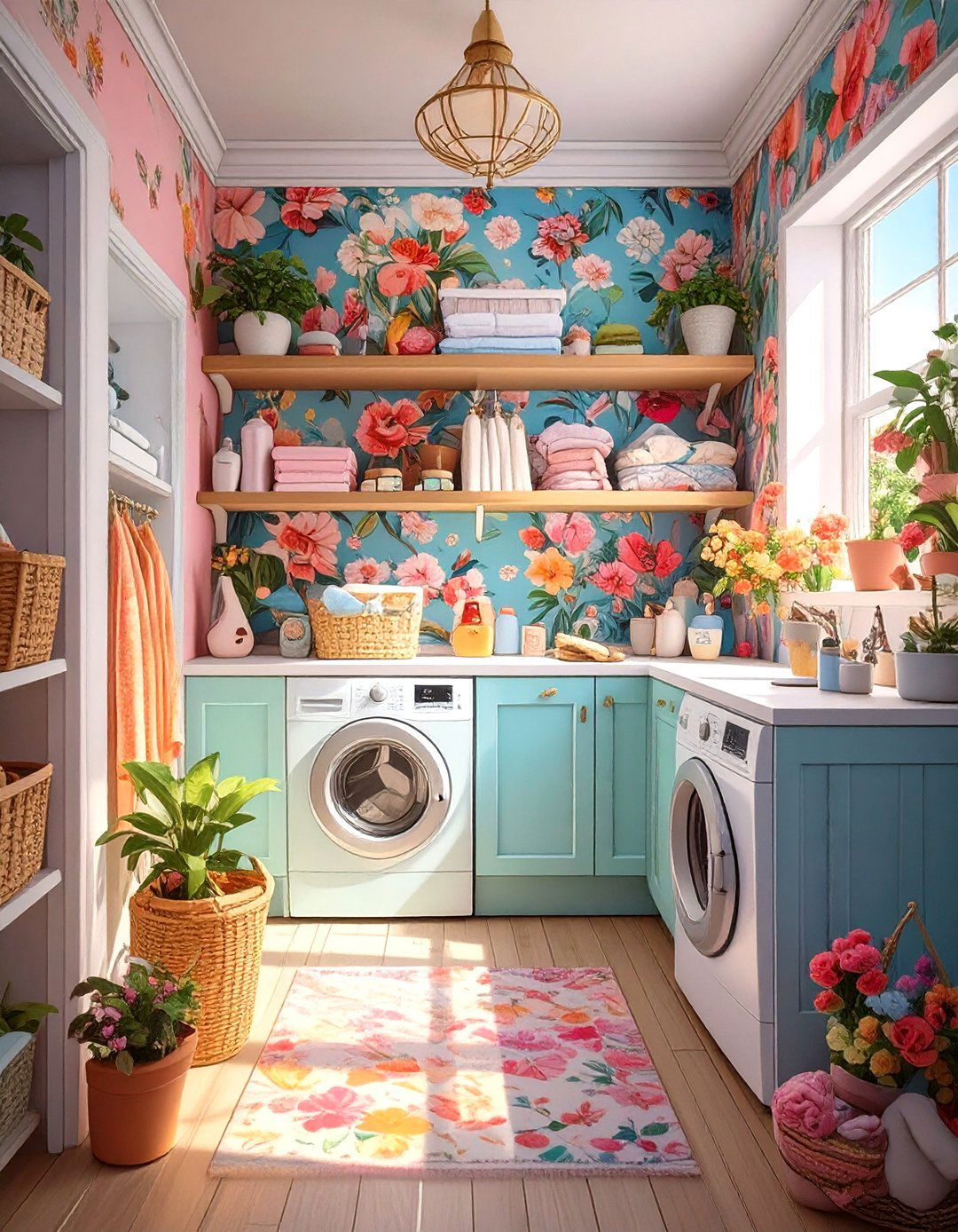 Colorful and Eclectic Laundry Nook - 30 modern stacked laundry room ideas