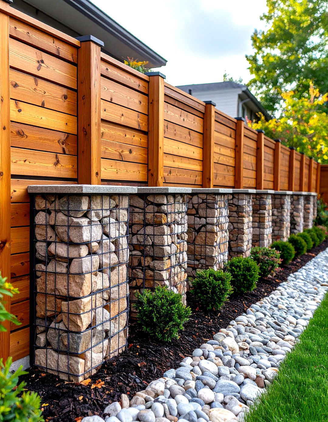Combination Material Retaining Wall with Wood and Stone - 30 retaining wall ideas for sloped front yard