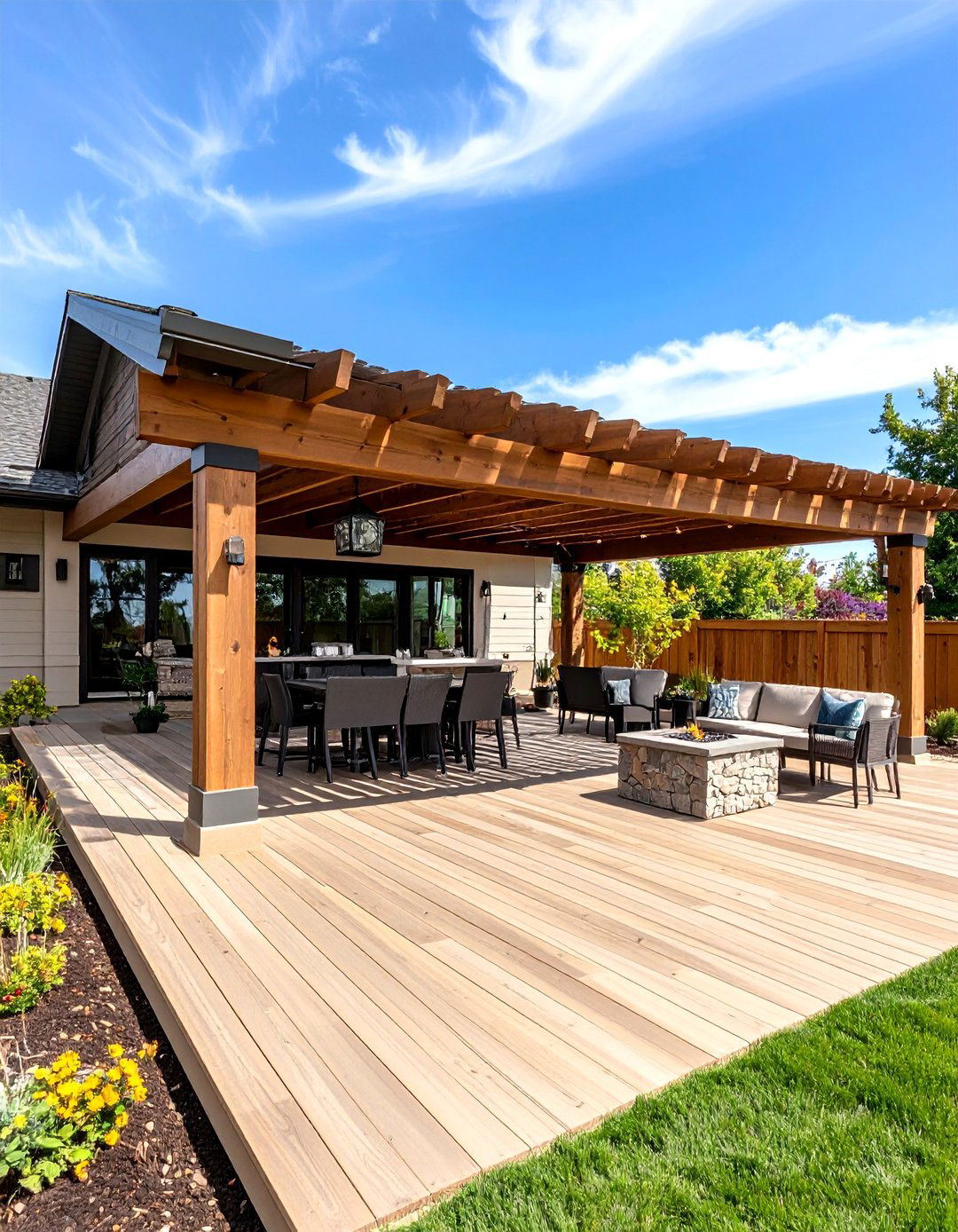 Combination Pergola and Solid Roof Cover - 30 porch cover ideas