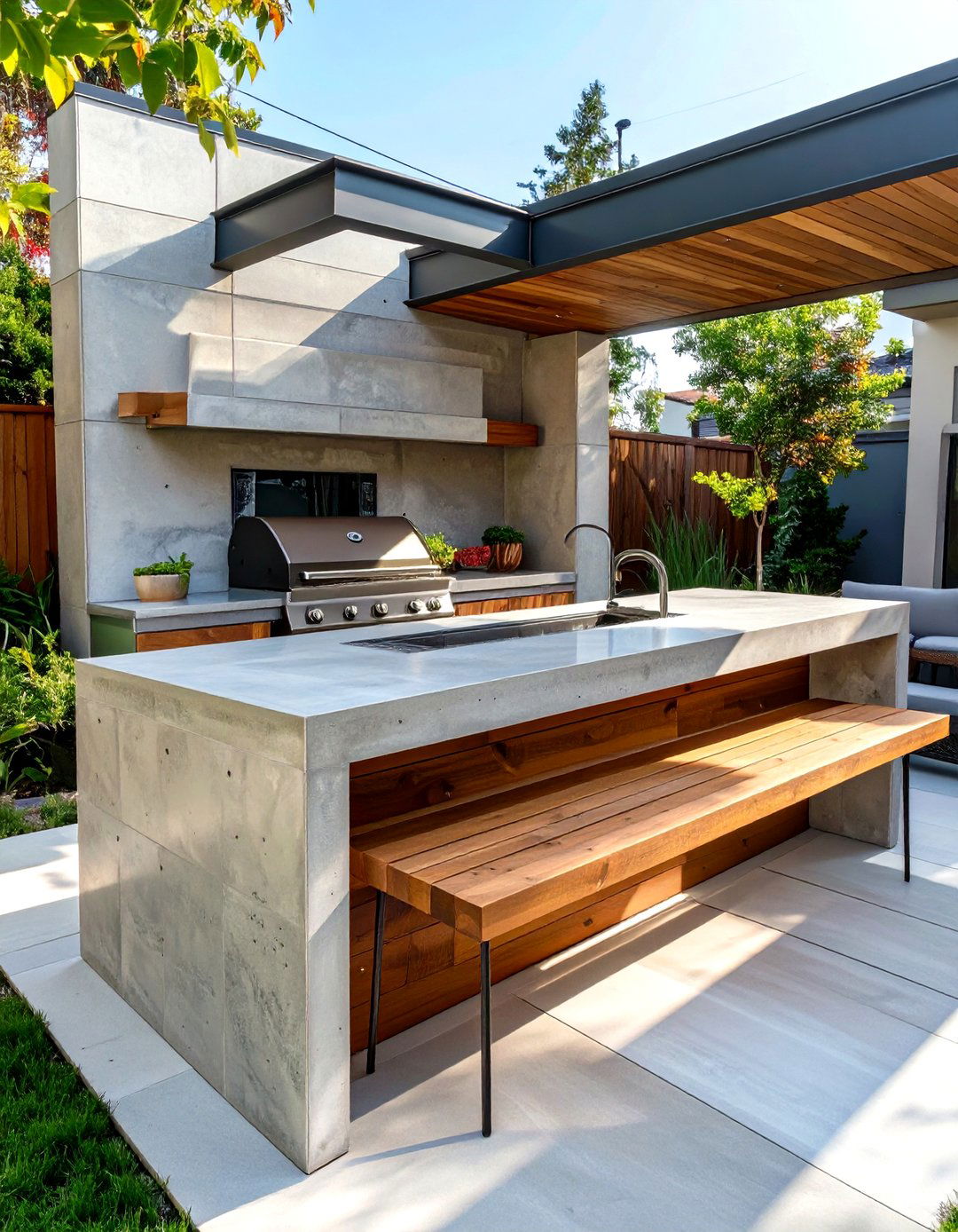 Compact BBQ Island with Bar Seating - 30 small outdoor bbq area ideas