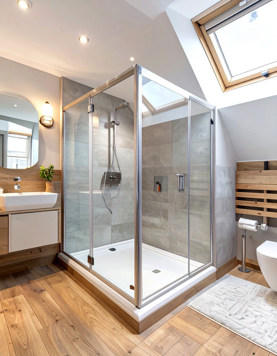 Compact Corner Shower Solution - 30 attic bathroom ideas