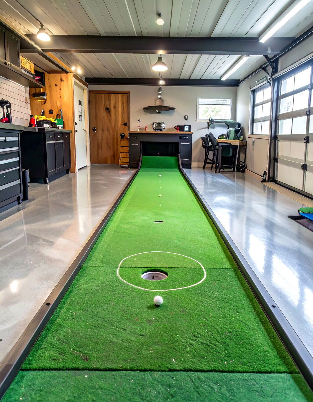 Compact Garage Putting Green - 30 small garage man cave ideas