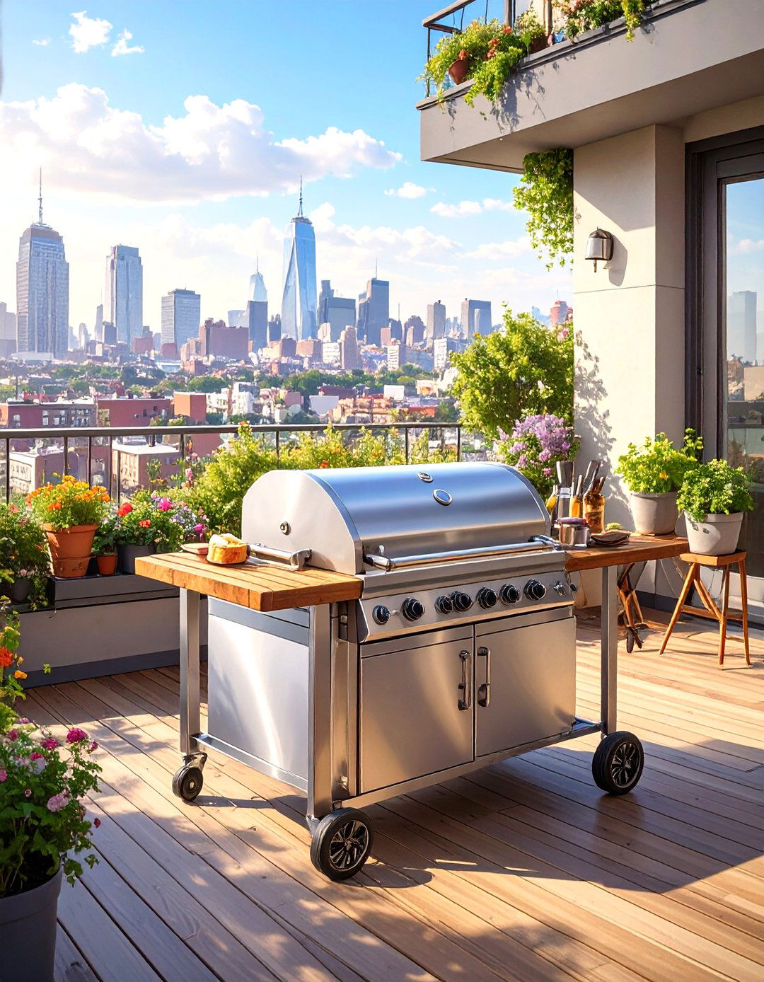 Compact Mobile BBQ Cart for Small Patios - 30 outdoor bbq ideas