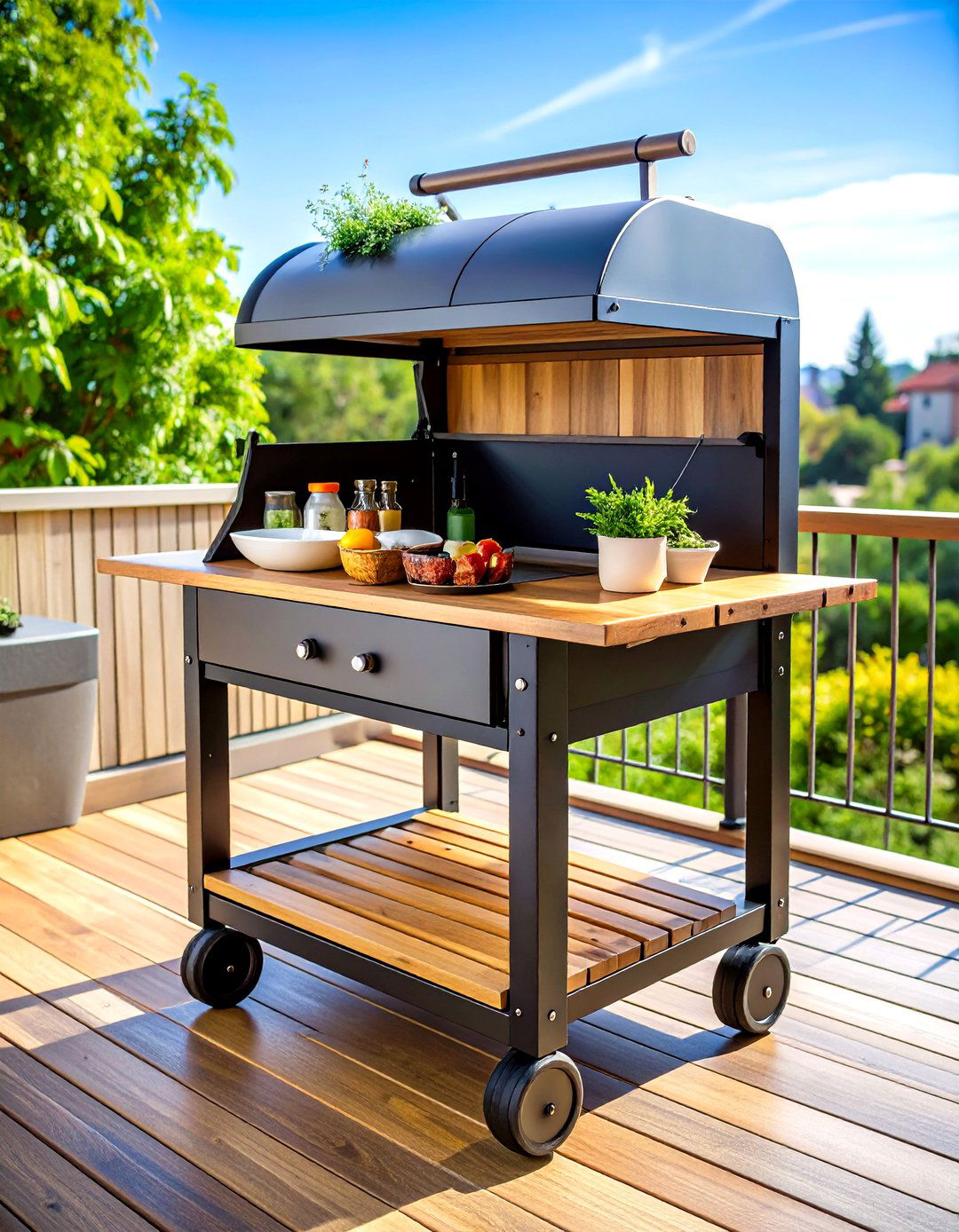 Compact Patio Grill Cart with Shelving - 30 patio grill ideas