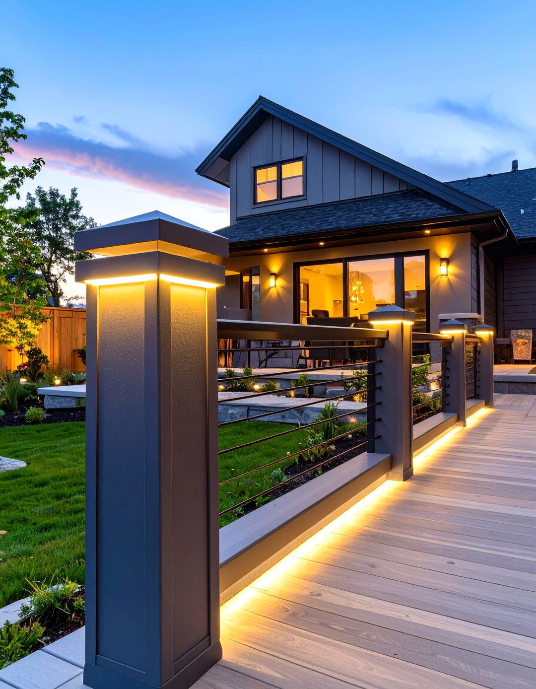 Composite Deck Handrail with Integrated Lighting - 30 deck handrail ideas