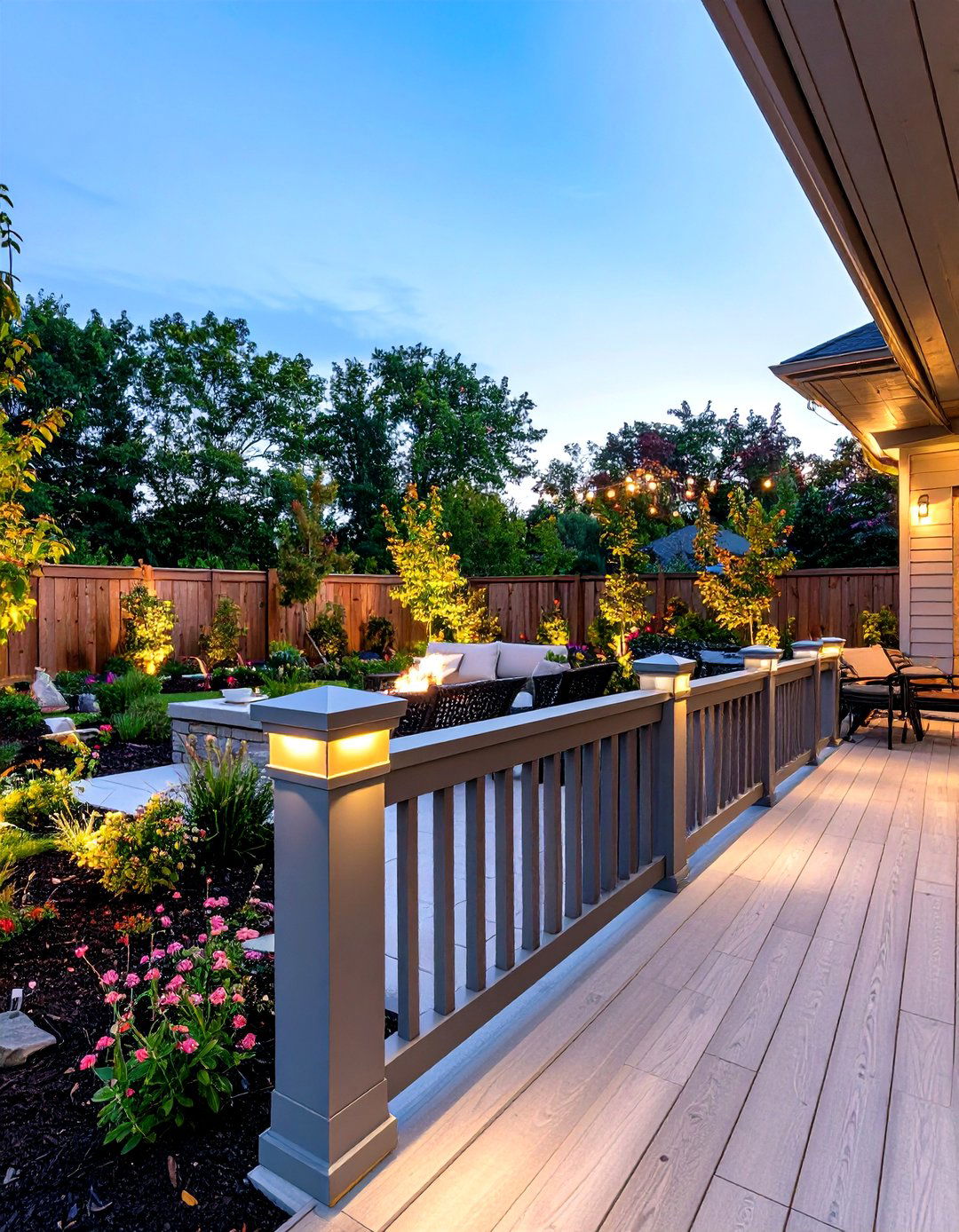 Composite Patio Railing with Post Cap Lighting - 30 patio railing ideas
