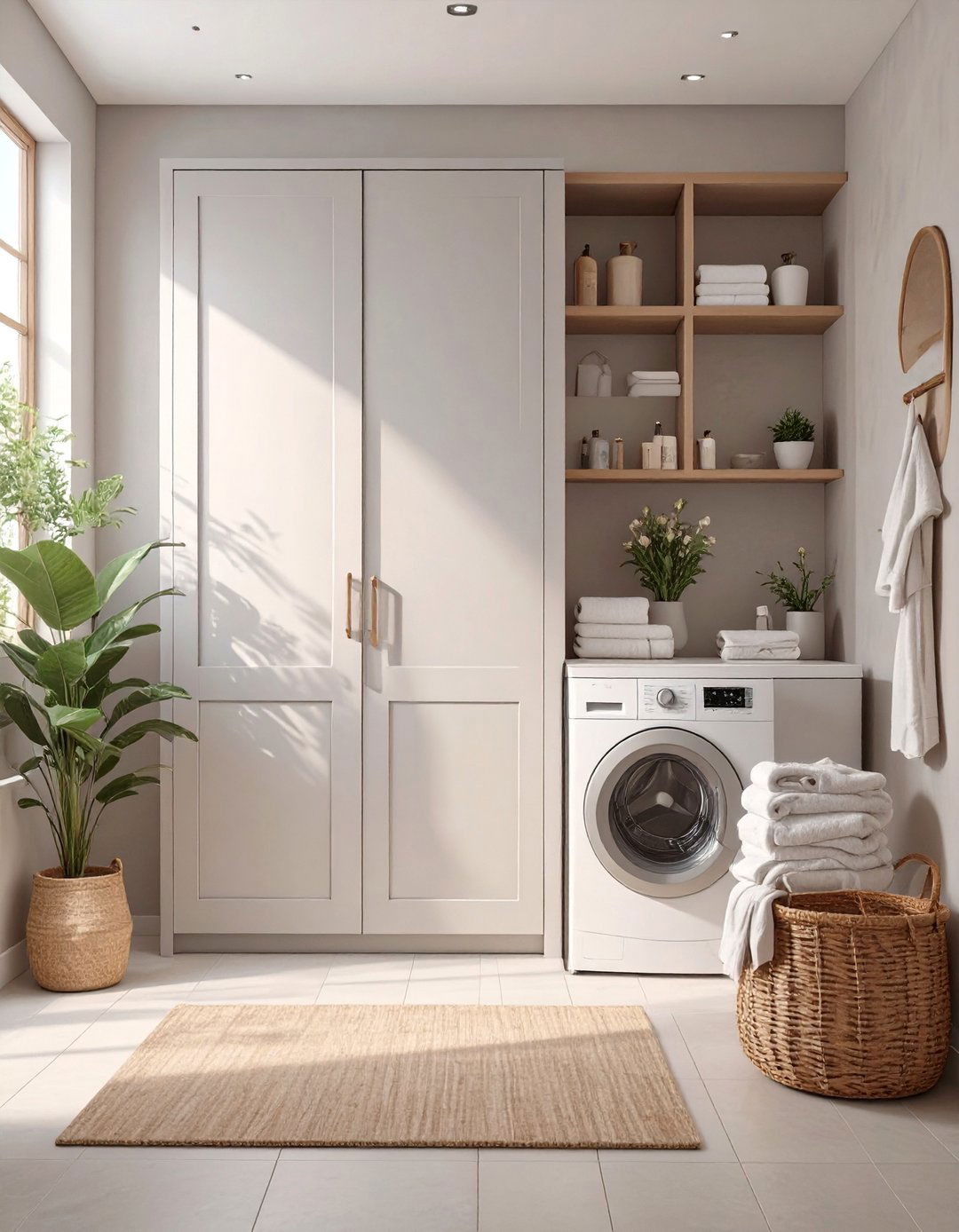 Concealed Laundry Nook Design - 30 combination small bathroom and laundry room combo designs