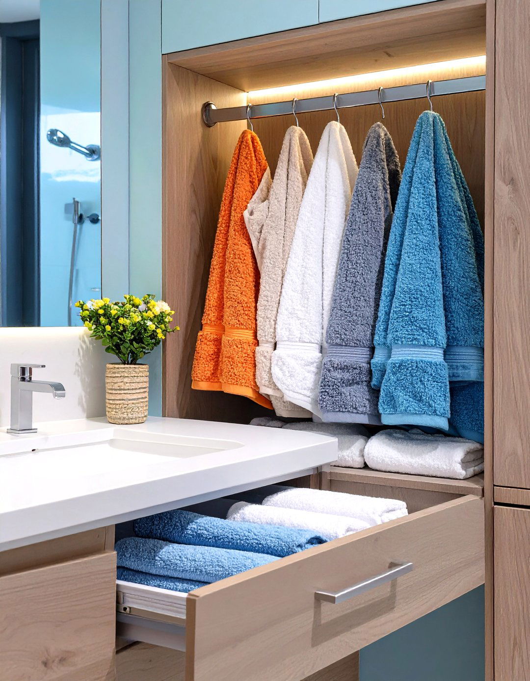 Concealed Pull Out Cabinet Rack - 30 bathroom towel storage ideas