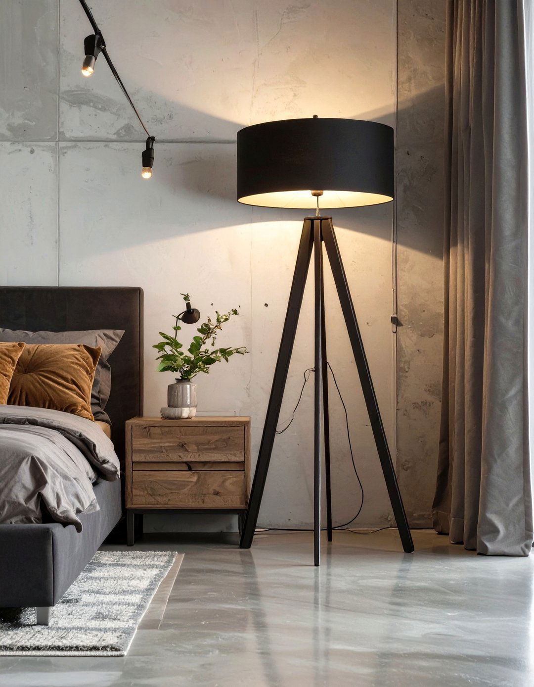 Concrete Base Floor Lamp for an Industrial Chic Bedroom - 30 floor lamps for bedroom ideas