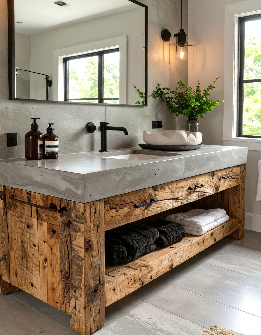 Concrete Countertop Vanity - 30 modern farmhouse bathroom ideas