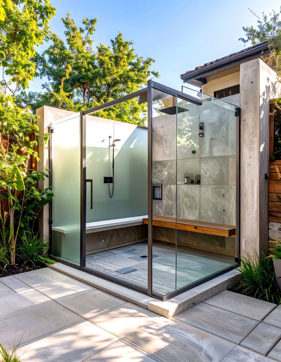 Concrete Deck with an Outdoor Shower - 30 concrete deck ideas