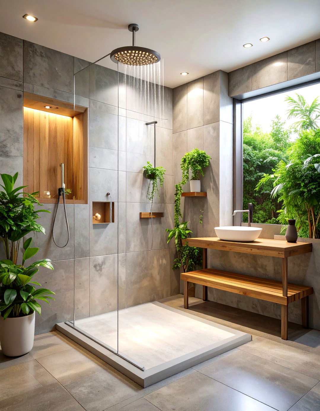 Concrete Effect Tile Shower - 30 large tile shower ideas
