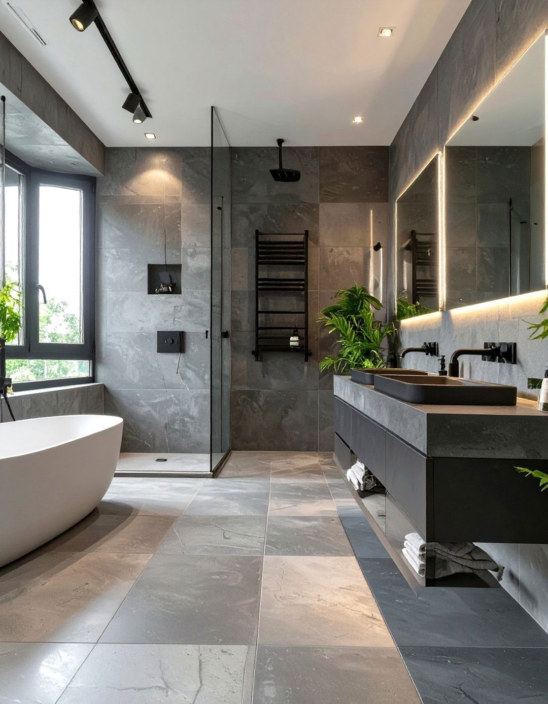 Concrete Effect Tiled Bathroom for an Industrial Look - 30 tiled bathroom ideas
