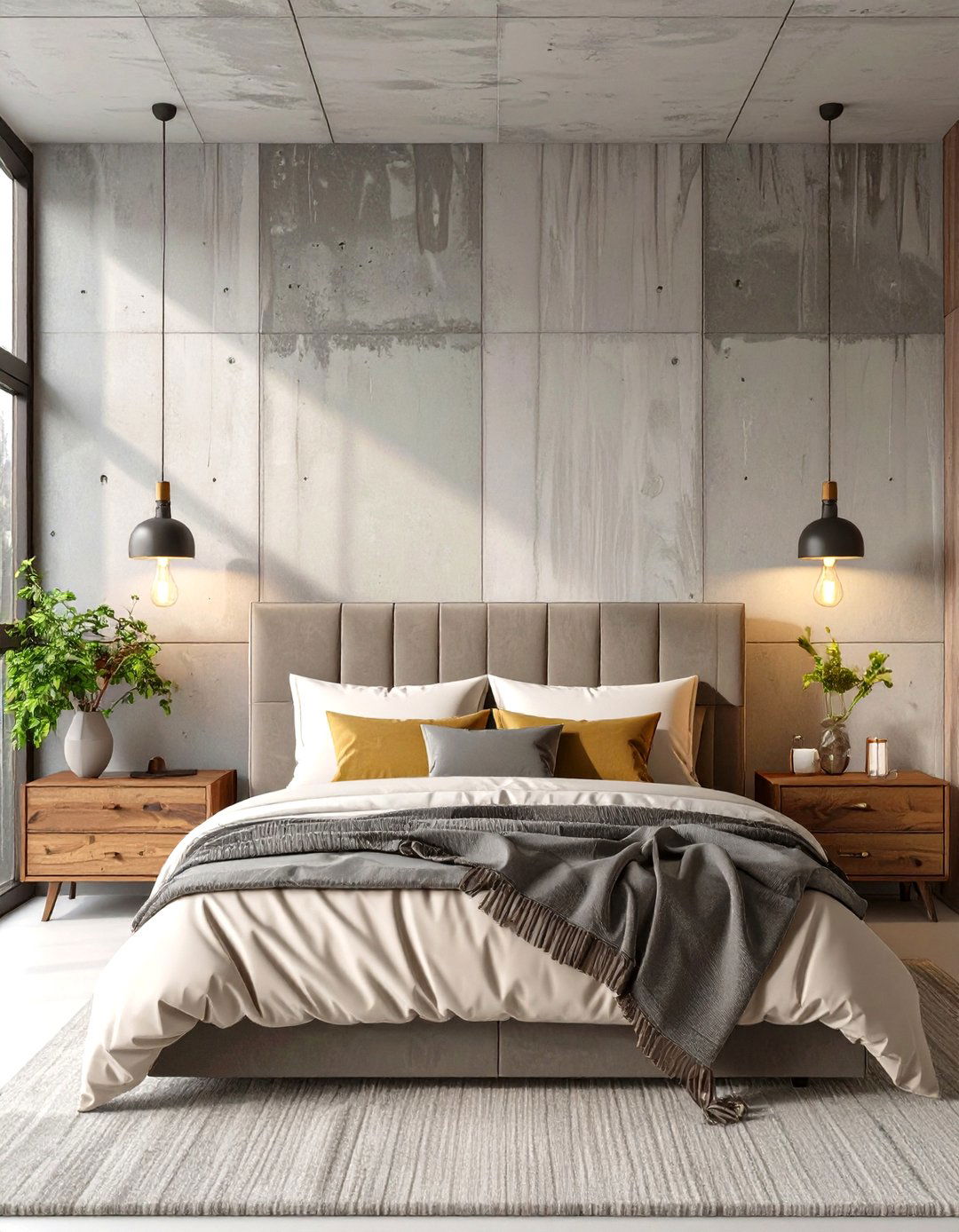 Concrete Effect Wallpaper for an Industrial Bedroom - 30 how to use wallpaper in interior design ideas