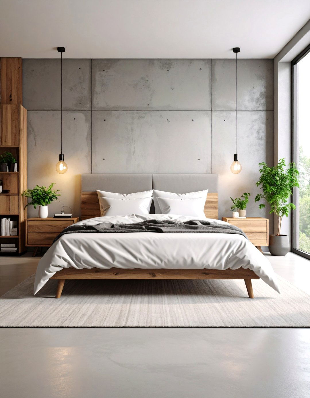 Concrete Finish Industrial Bedroom - 30 accent wall bedroom ideas