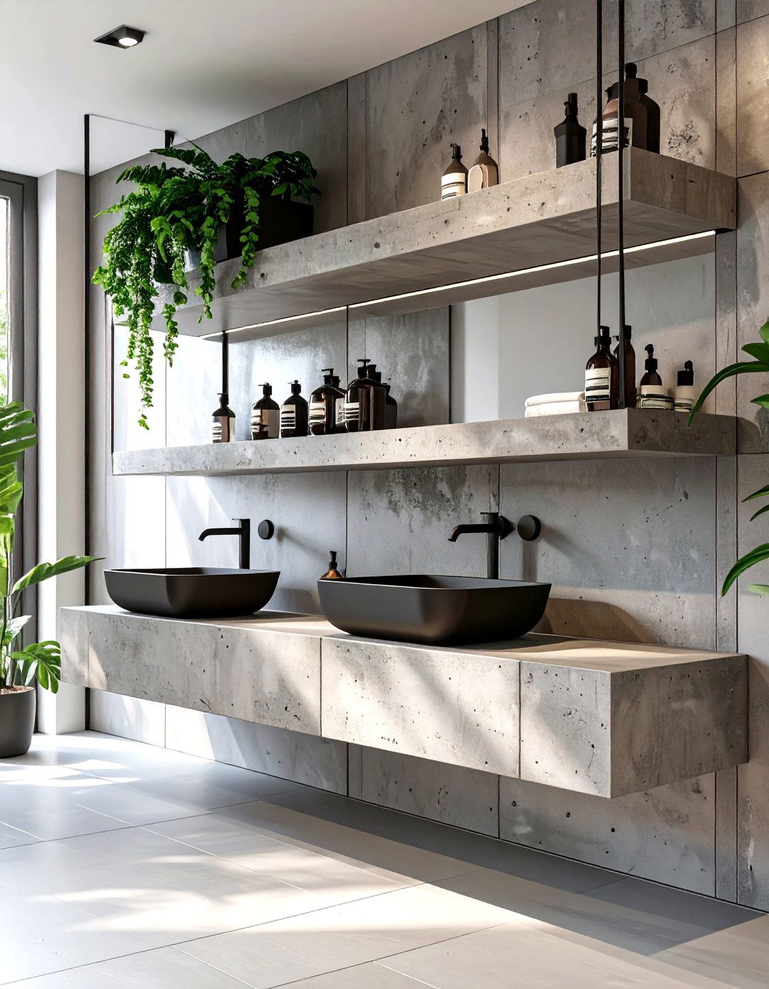 Concrete Floating Shelves for a Modern Edge - 30 floating shelves bathroom ideas