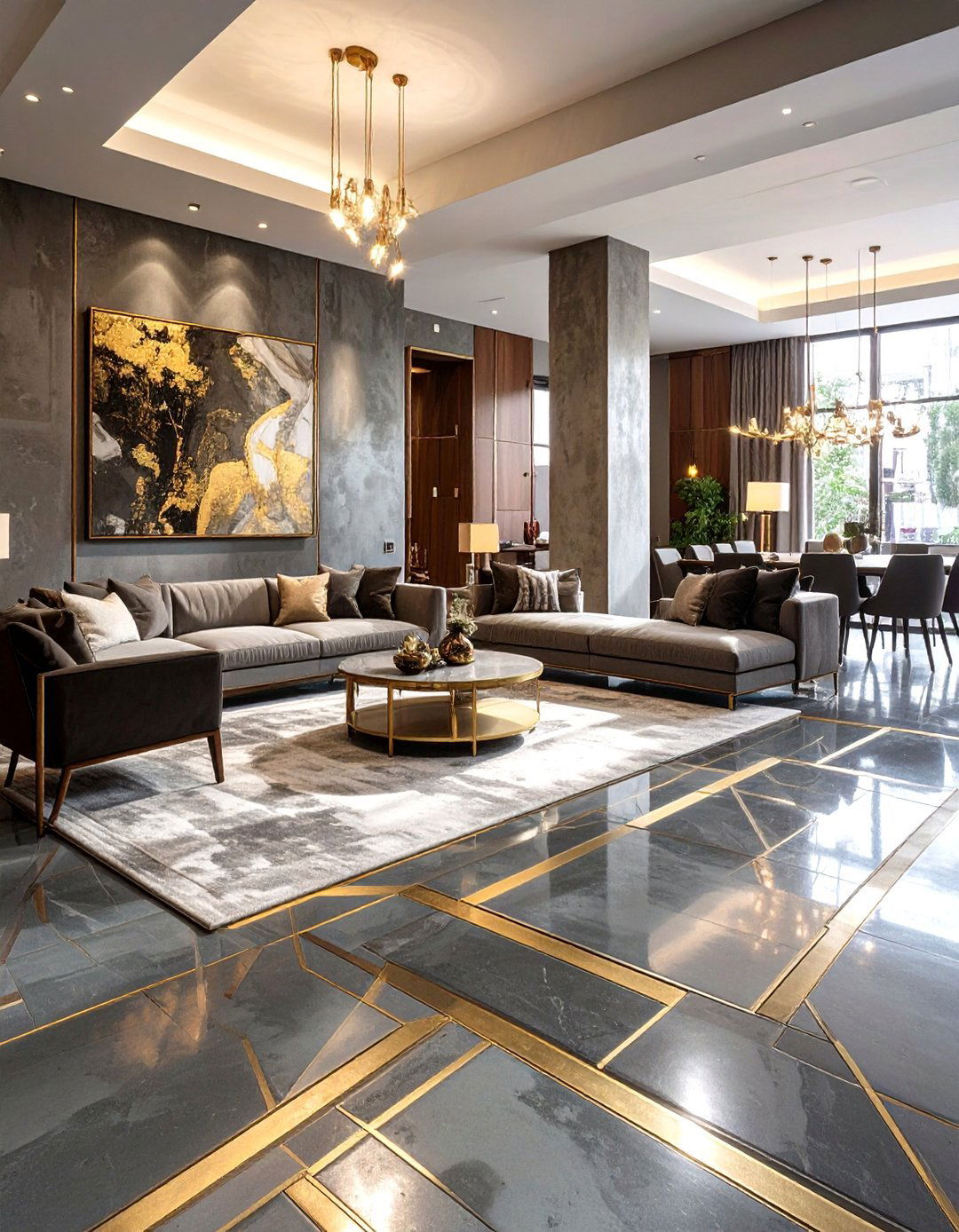 Concrete Floor with Brass Inlays - 30 concrete basement floor ideas