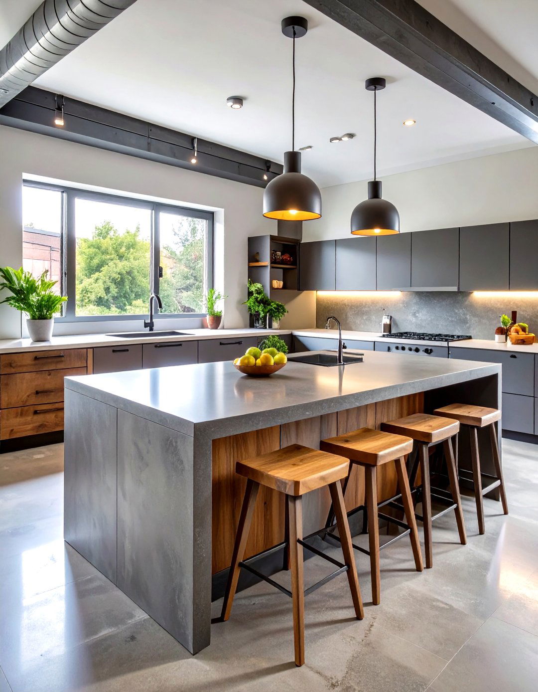 Concrete Kitchen Island for an Urban Look - 30 kitchen layout ideas with island