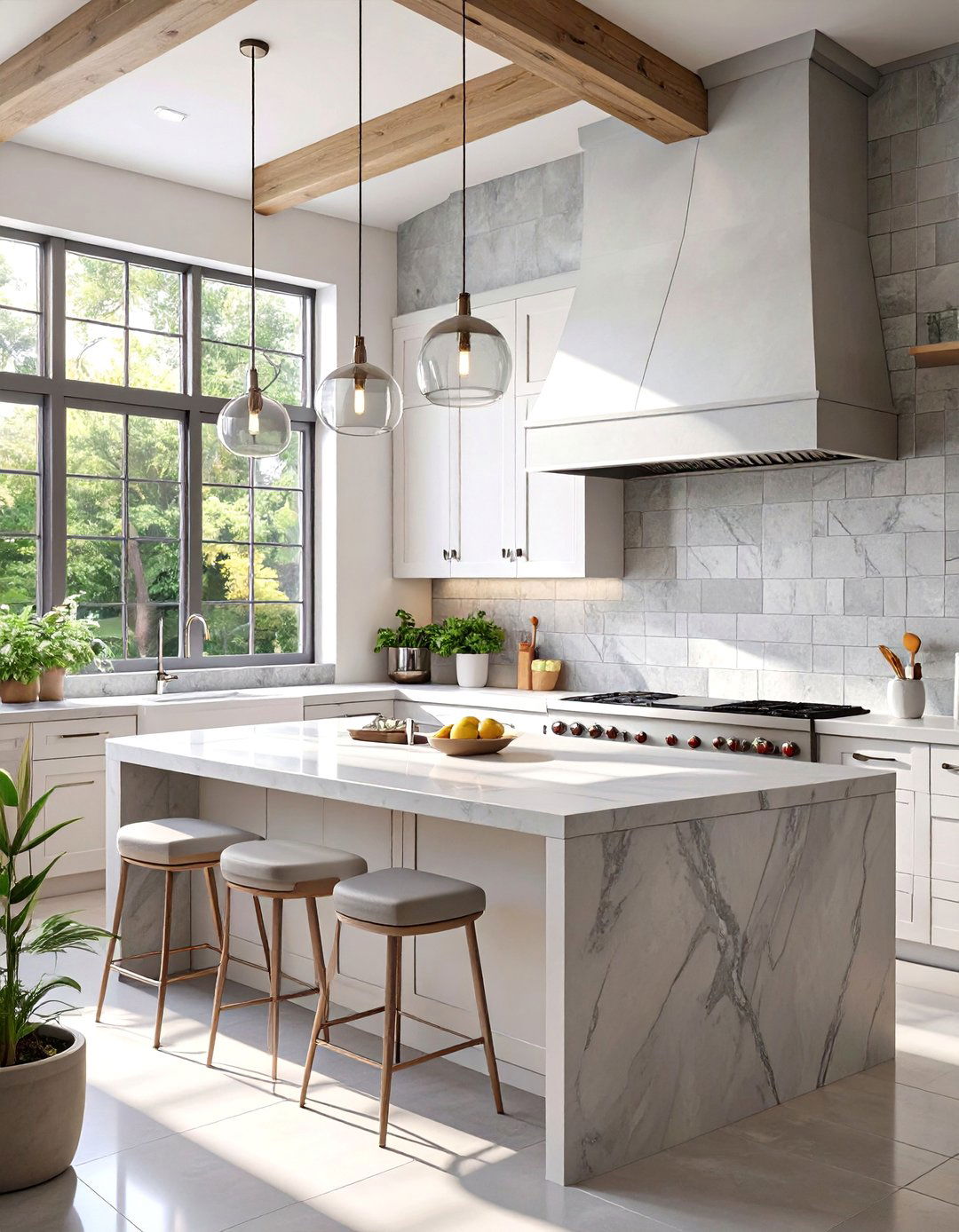Concrete Look Porcelain Tile Backsplash - 30 backsplash ideas for white cabinets and quartz countertops