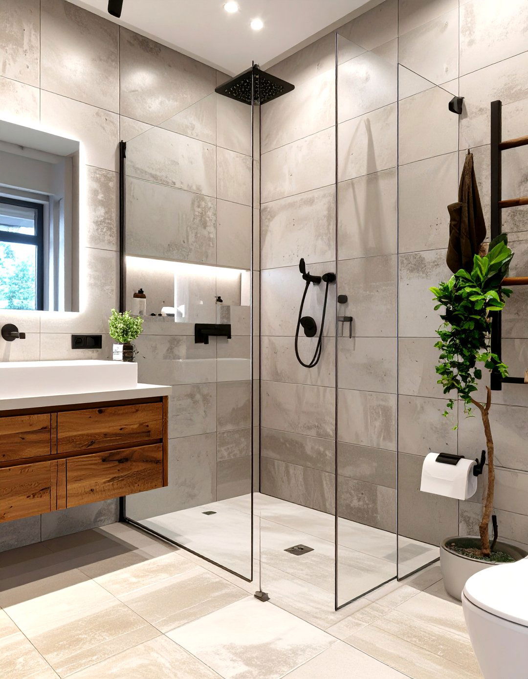 Concrete Look Tiled Shower - 30 tiled shower ideas