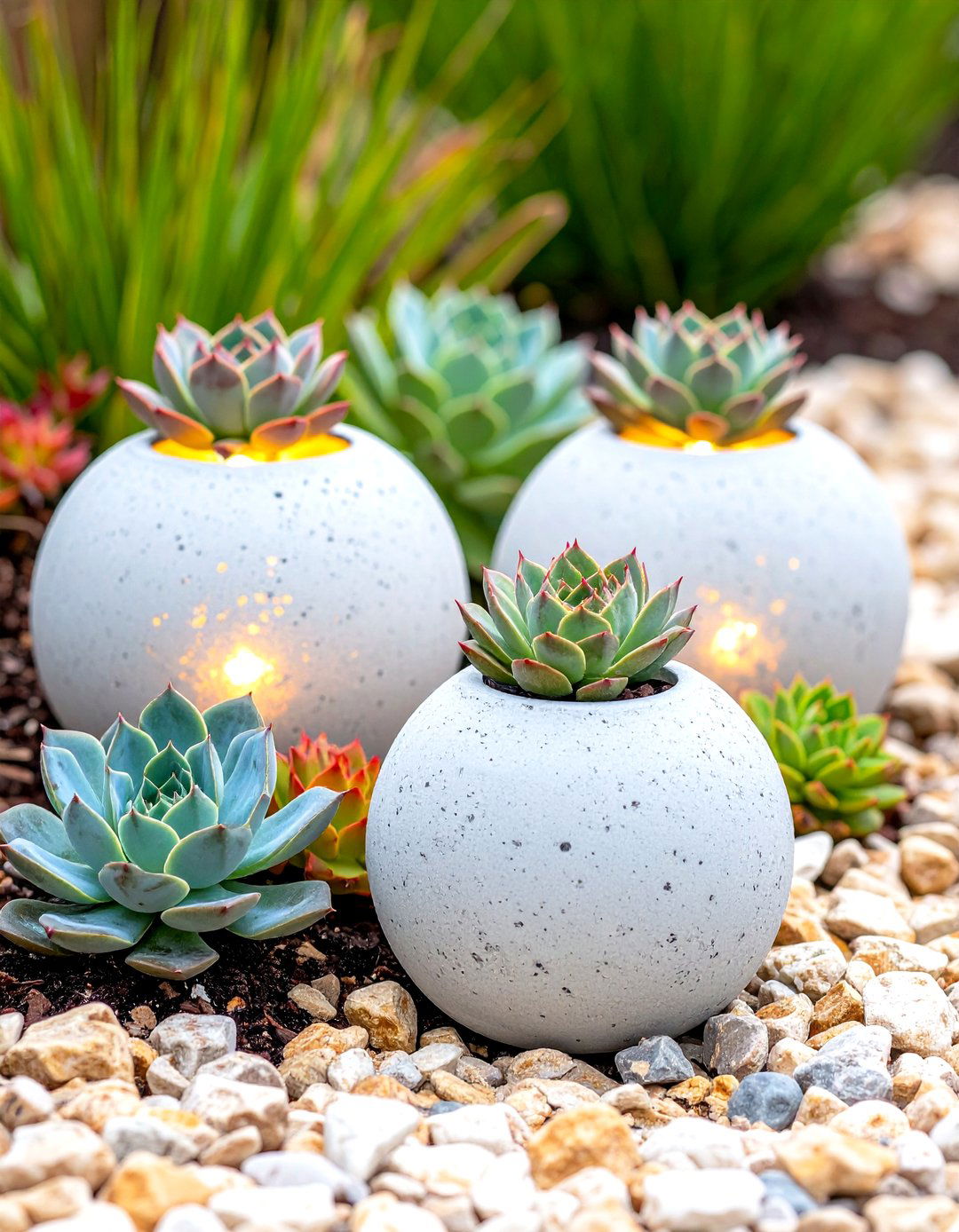 Concrete Orb Garden Lights - 30 diy backyard lighting ideas