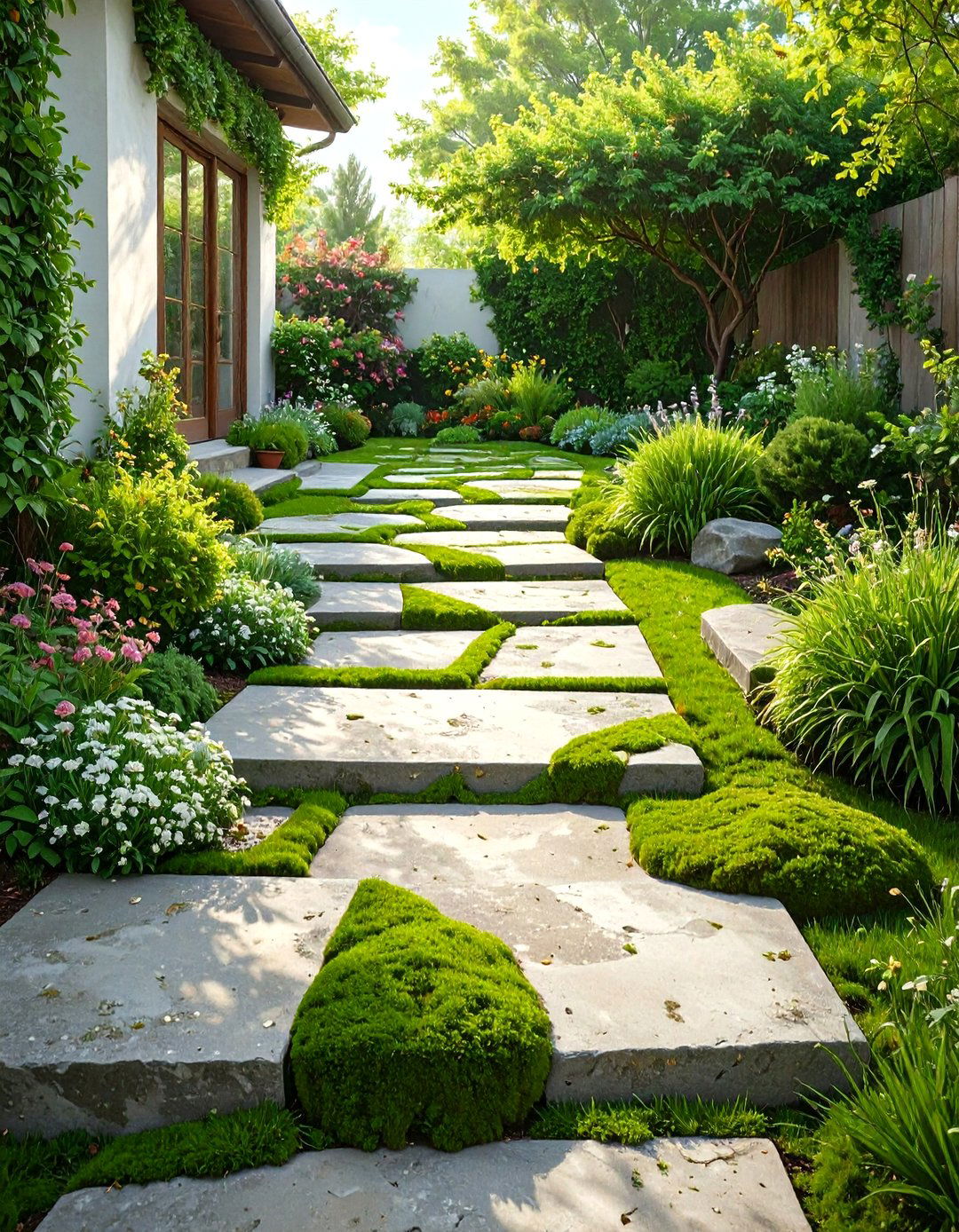 Concrete Patio Slabs with Mossy Joints - 30 simple concrete patio ideas