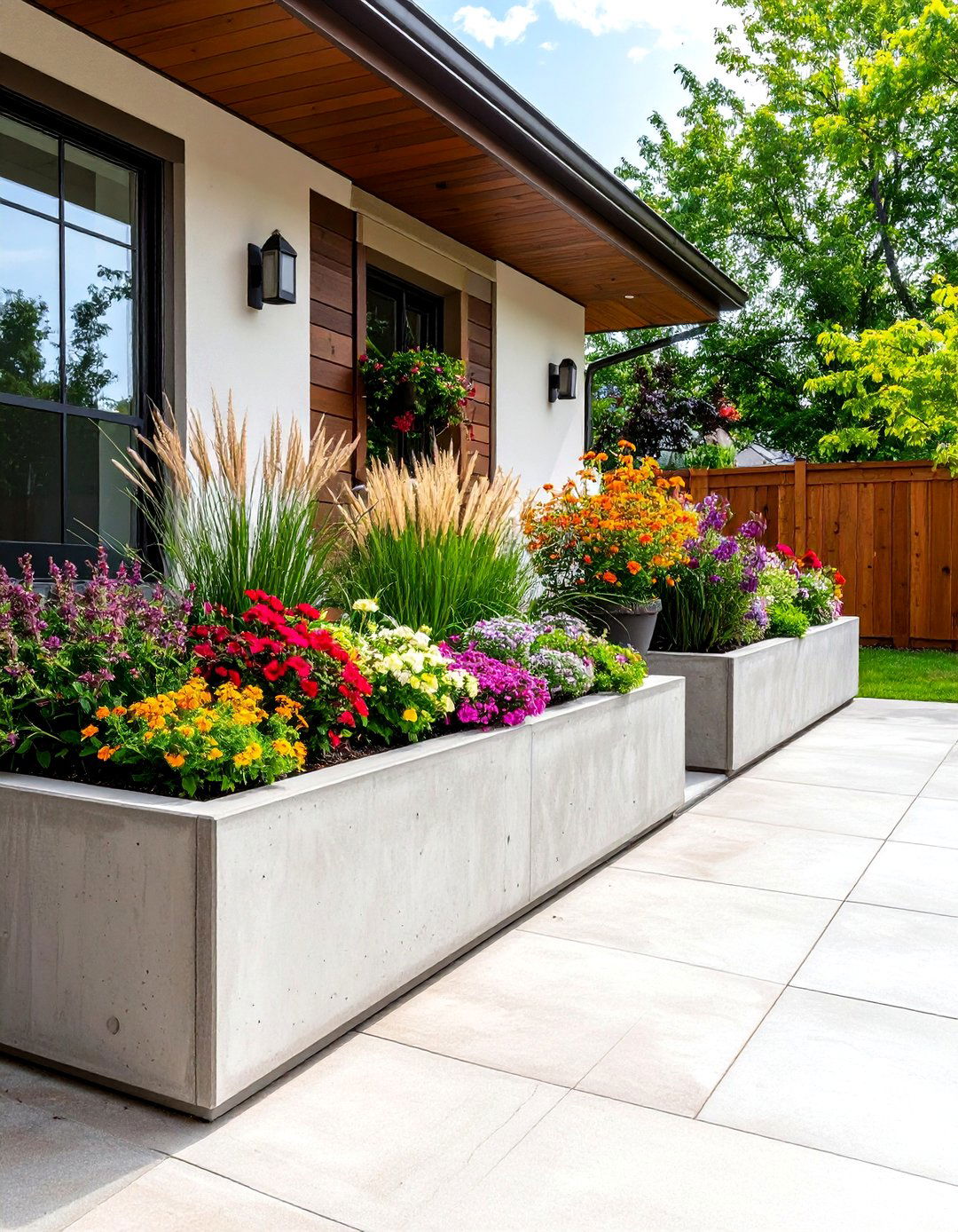 Concrete Patio with Built In Planters - 30 backyard concrete patio ideas