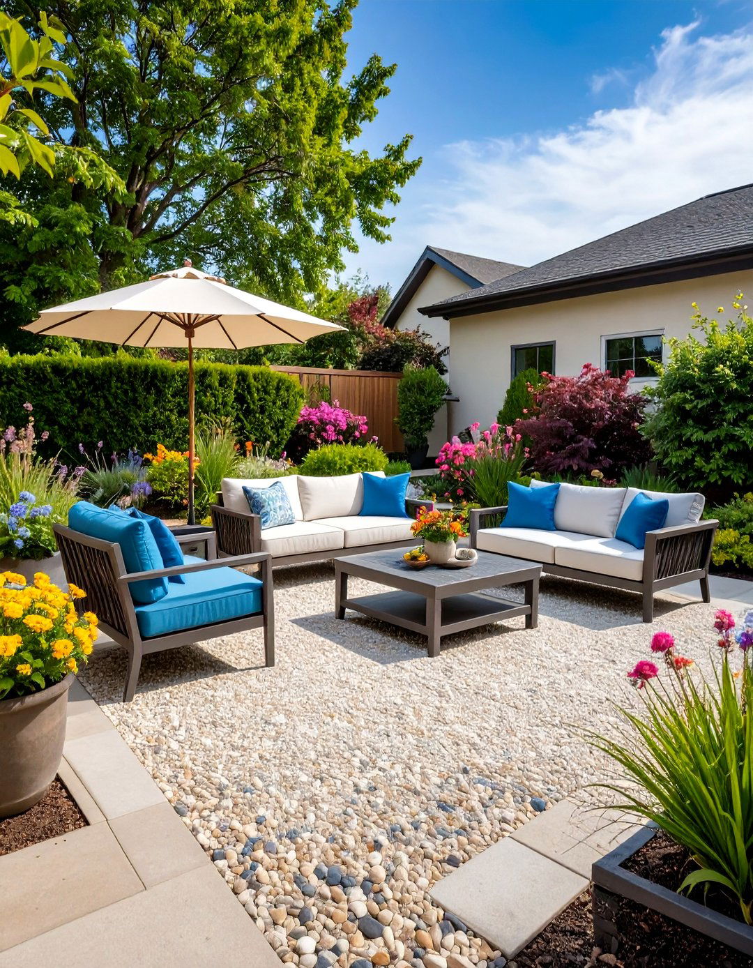 Concrete Patio with Exposed Aggregate Finish - 30 backyard concrete patio ideas