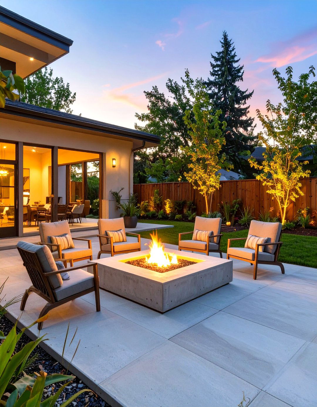 Concrete Patio with a Built In Fire Pit - 30 simple concrete patio ideas