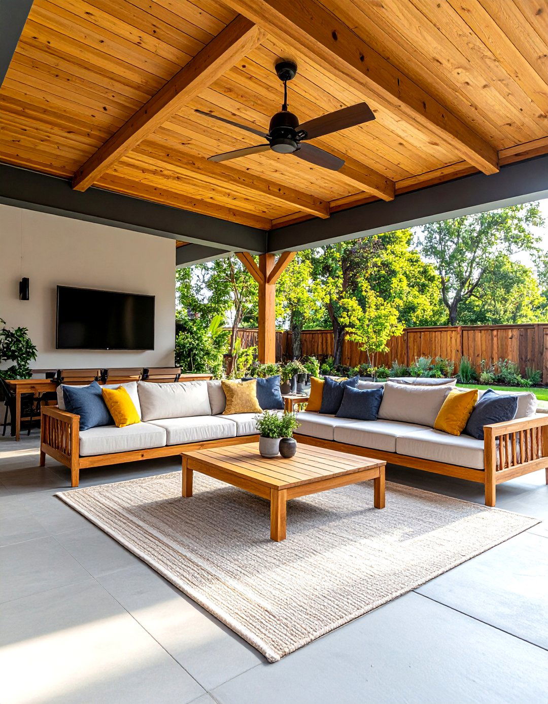 Concrete Patio with a Covered Outdoor Living Room - 30 backyard concrete patio ideas