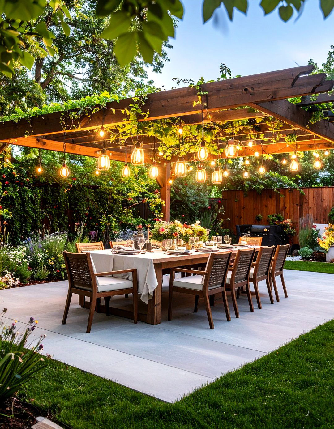 Concrete Patio with a Dining Pergola - 30 backyard concrete patio ideas