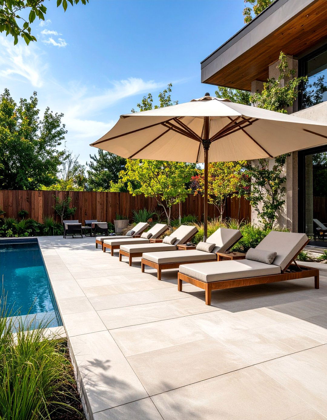 Concrete Patio with a Poolside Lounge Area - 30 backyard concrete patio ideas