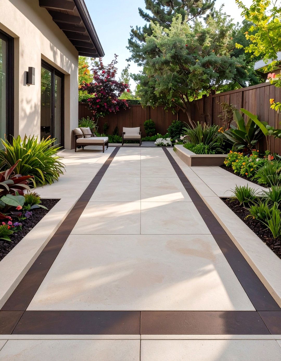 Concrete Patio with a Stained Border - 30 simple concrete patio ideas