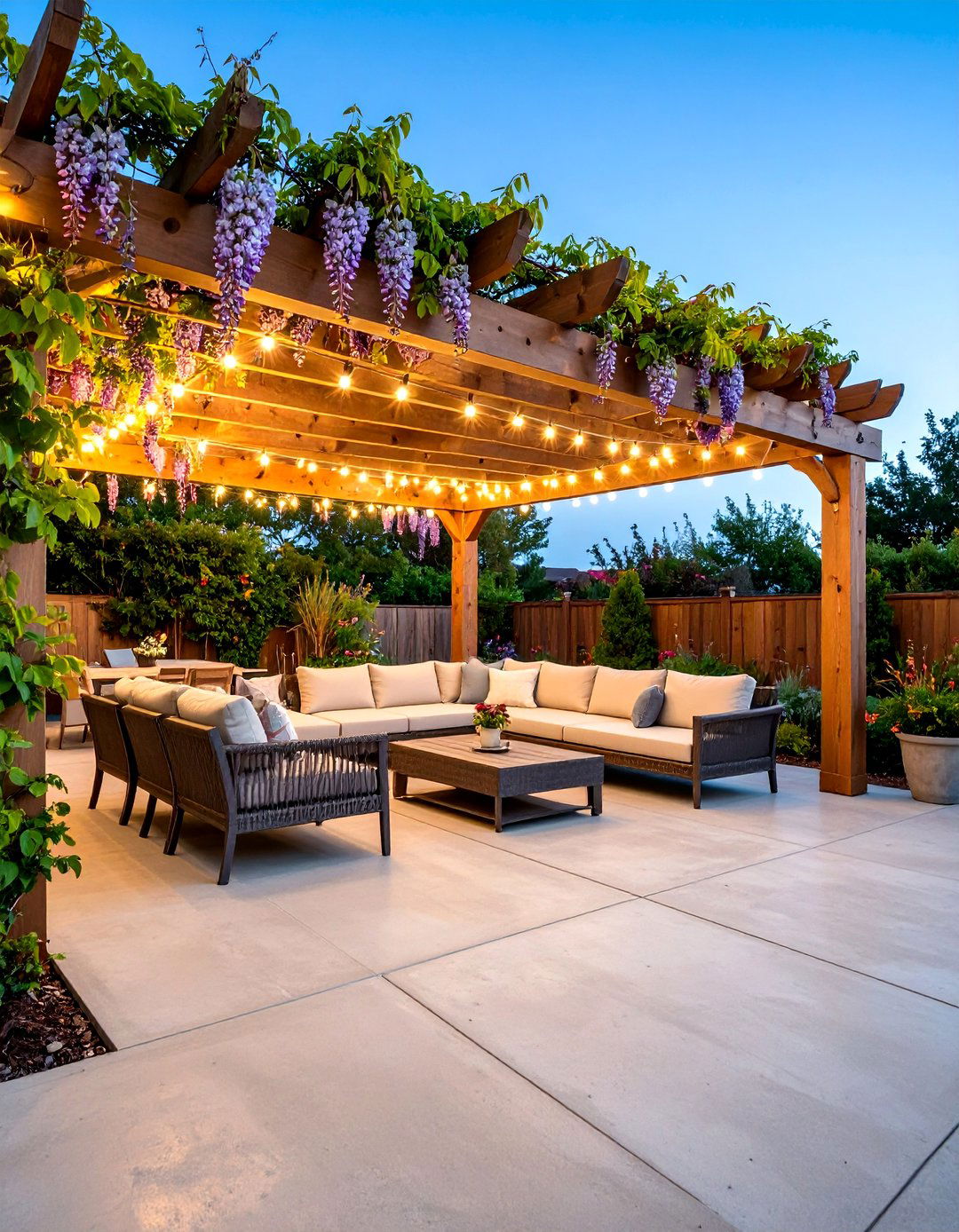 Concrete Patio with an Integrated Pergola - 30 backyard concrete patio ideas