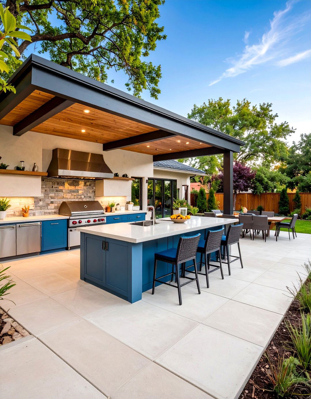 Concrete Patio with an Outdoor Kitchen - 30 backyard concrete patio ideas