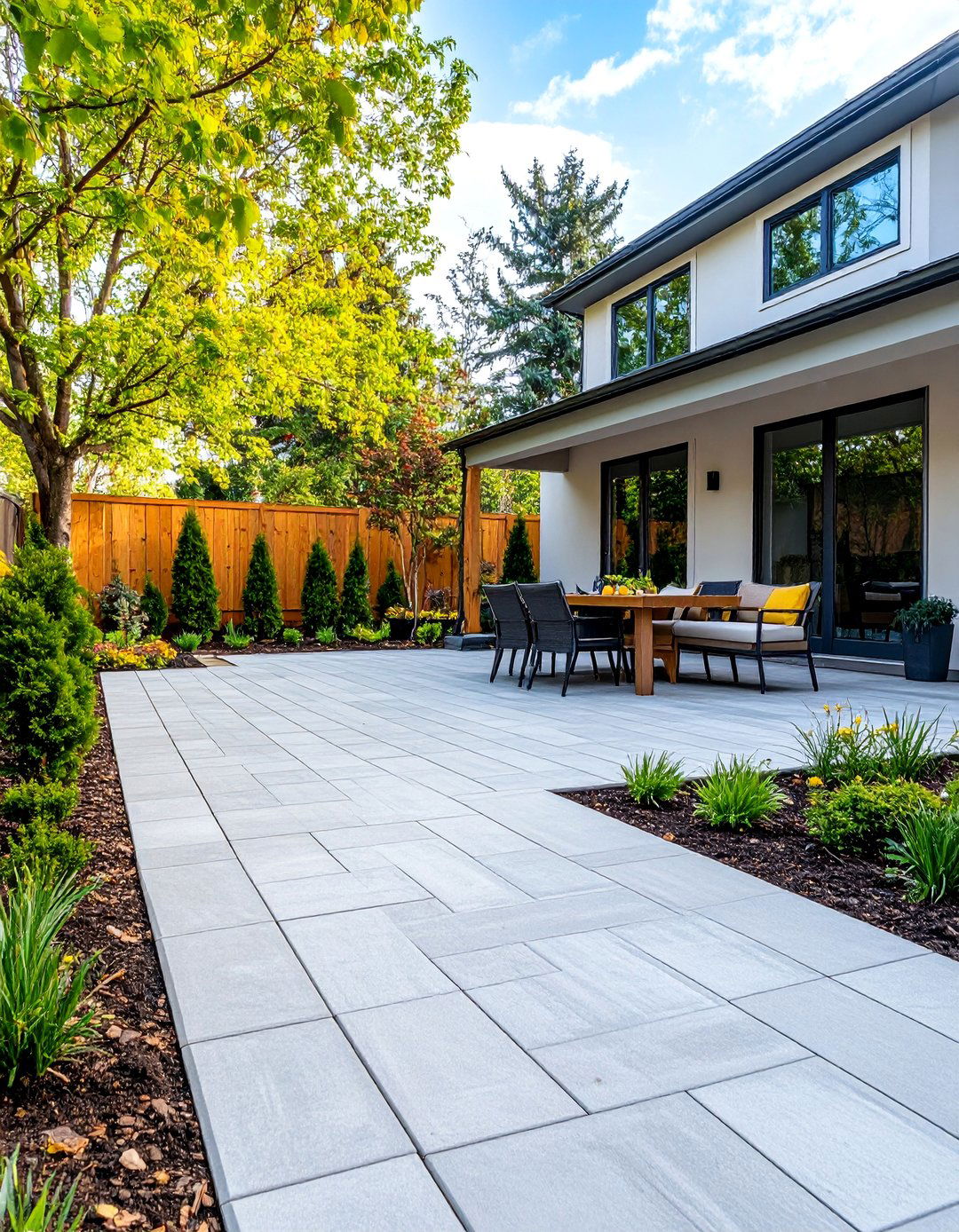 Concrete Paver Patio with a Herringbone Pattern - 30 backyard concrete patio ideas