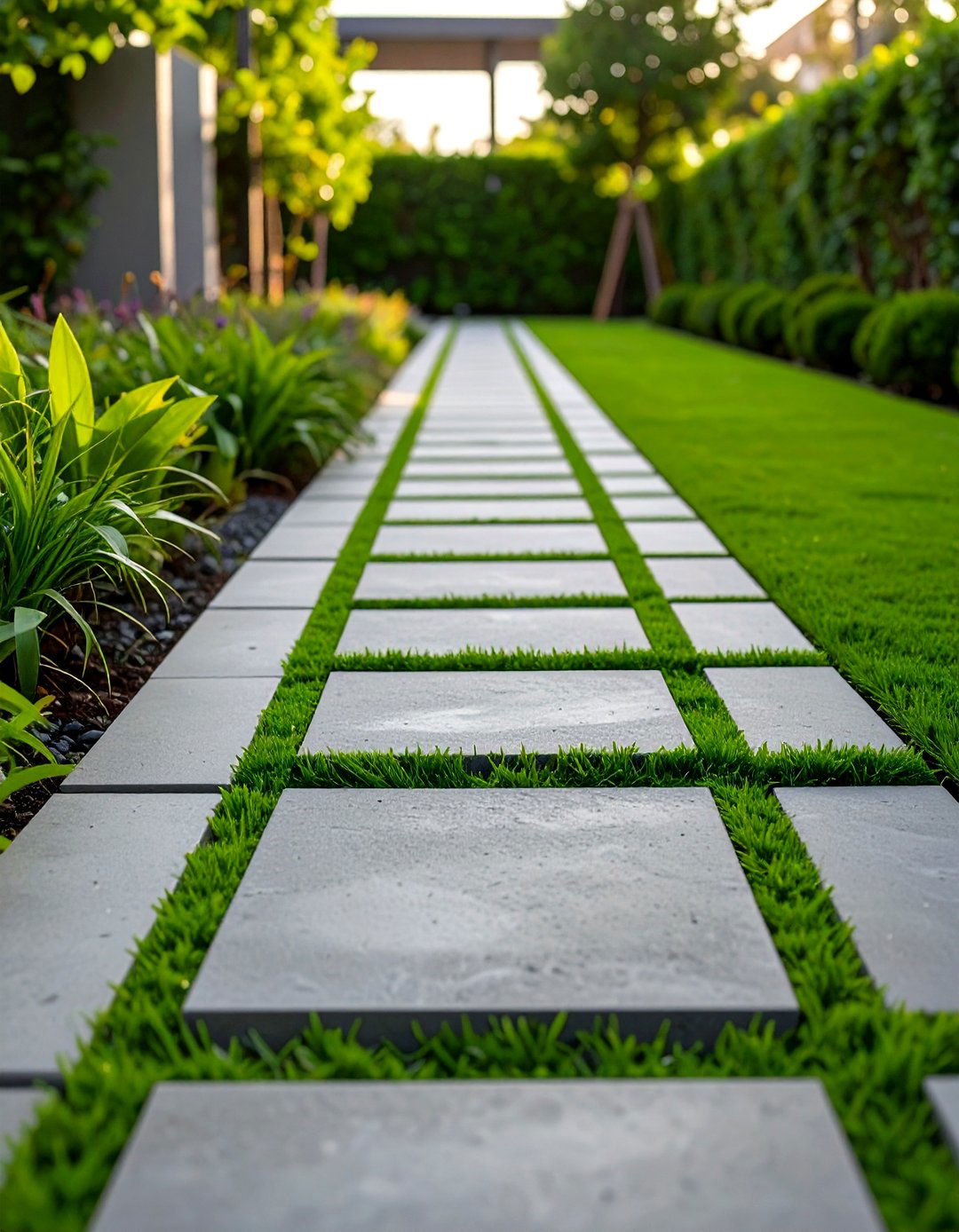 Concrete Paver and Artificial Turf Garden Path - 30 unique garden path ideas