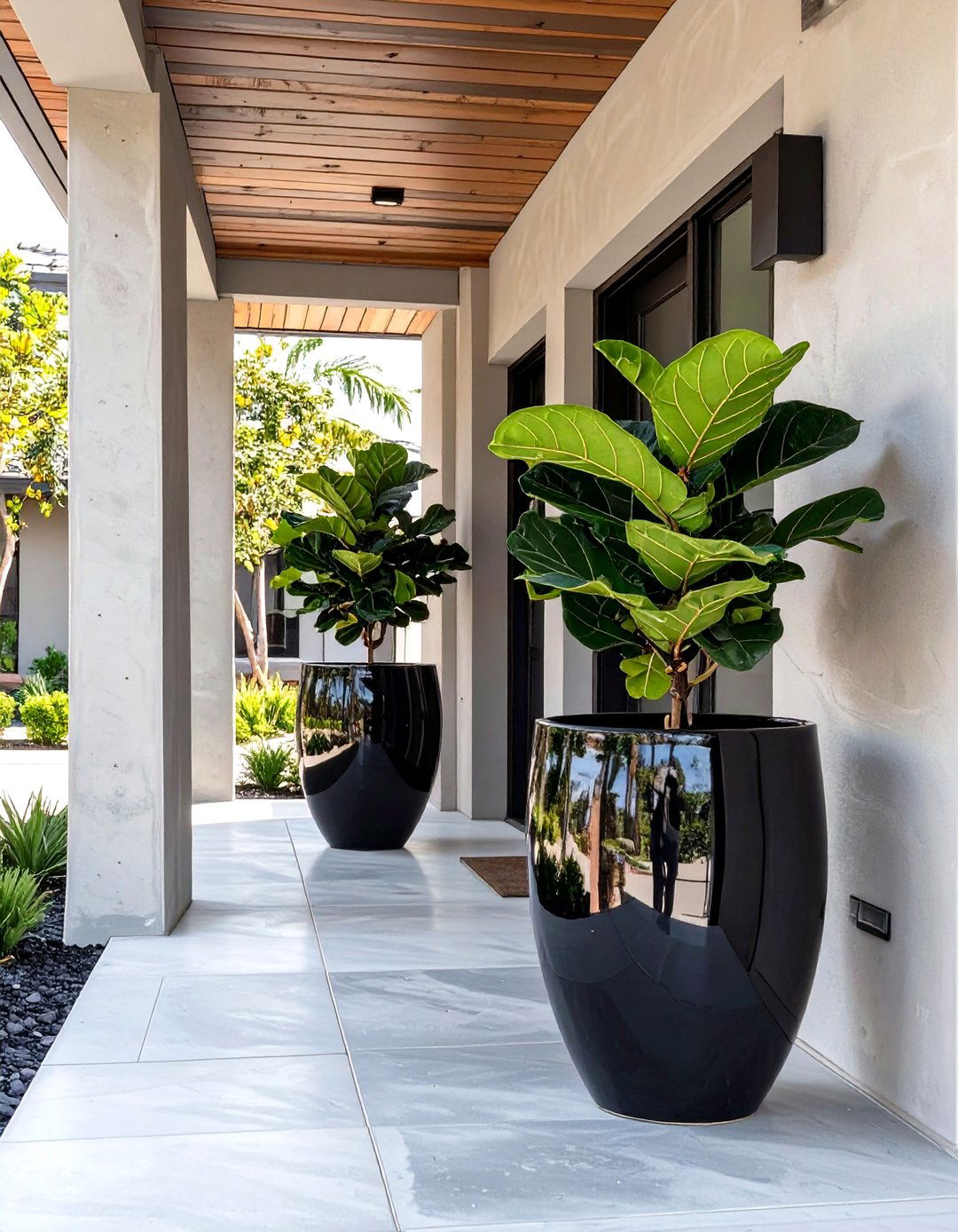 Concrete Porch Adorned with Large Potted Plants - 30 small concrete front porch ideas