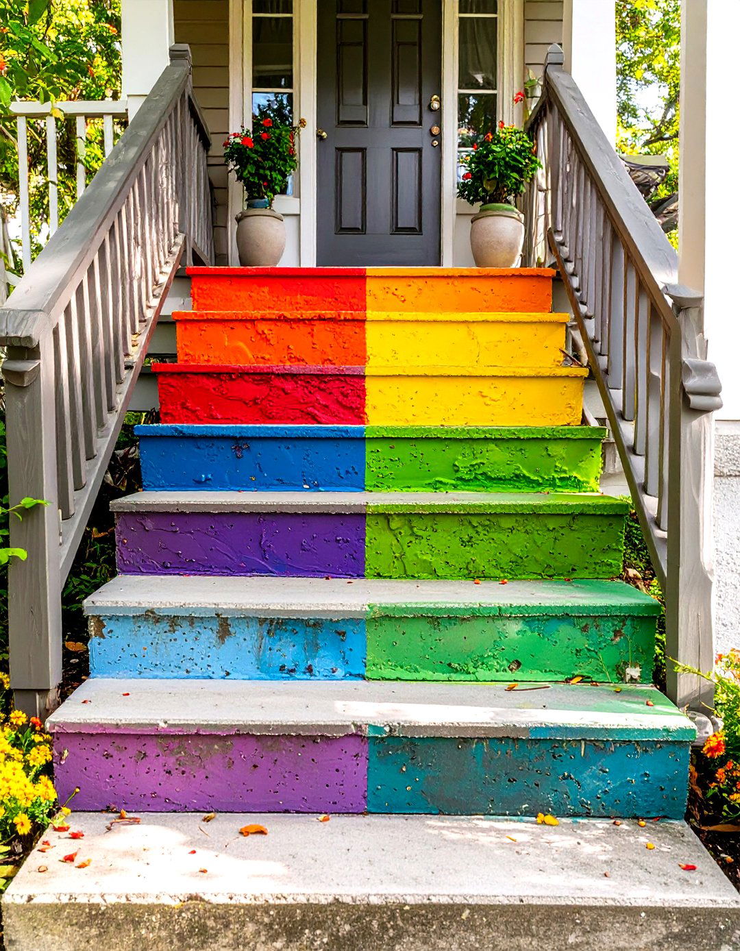 Concrete Porch with Colorful Step Risers - 30 small concrete front porch ideas