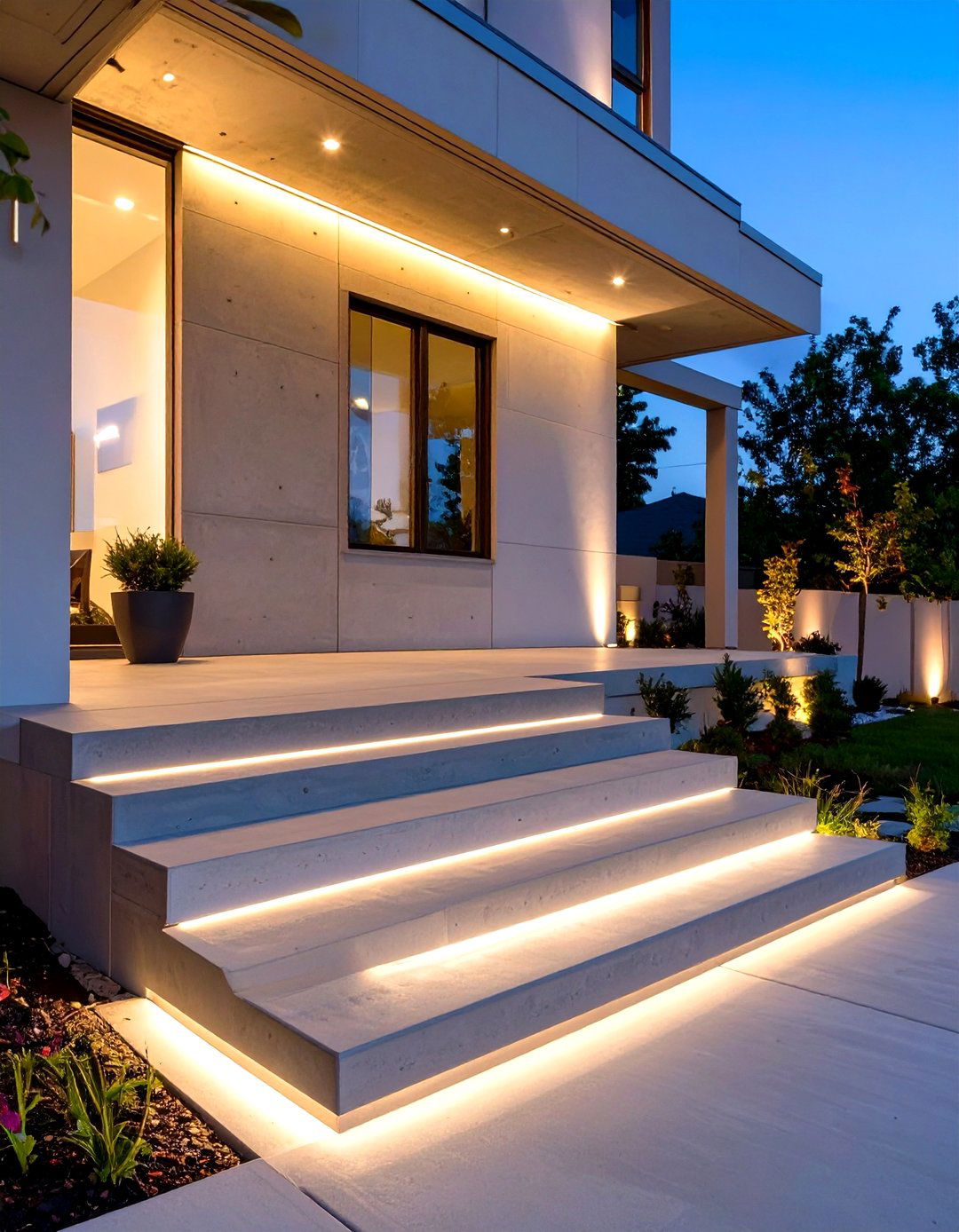 Concrete Porch with Integrated LED Strip Lighting - 30 small concrete front porch ideas