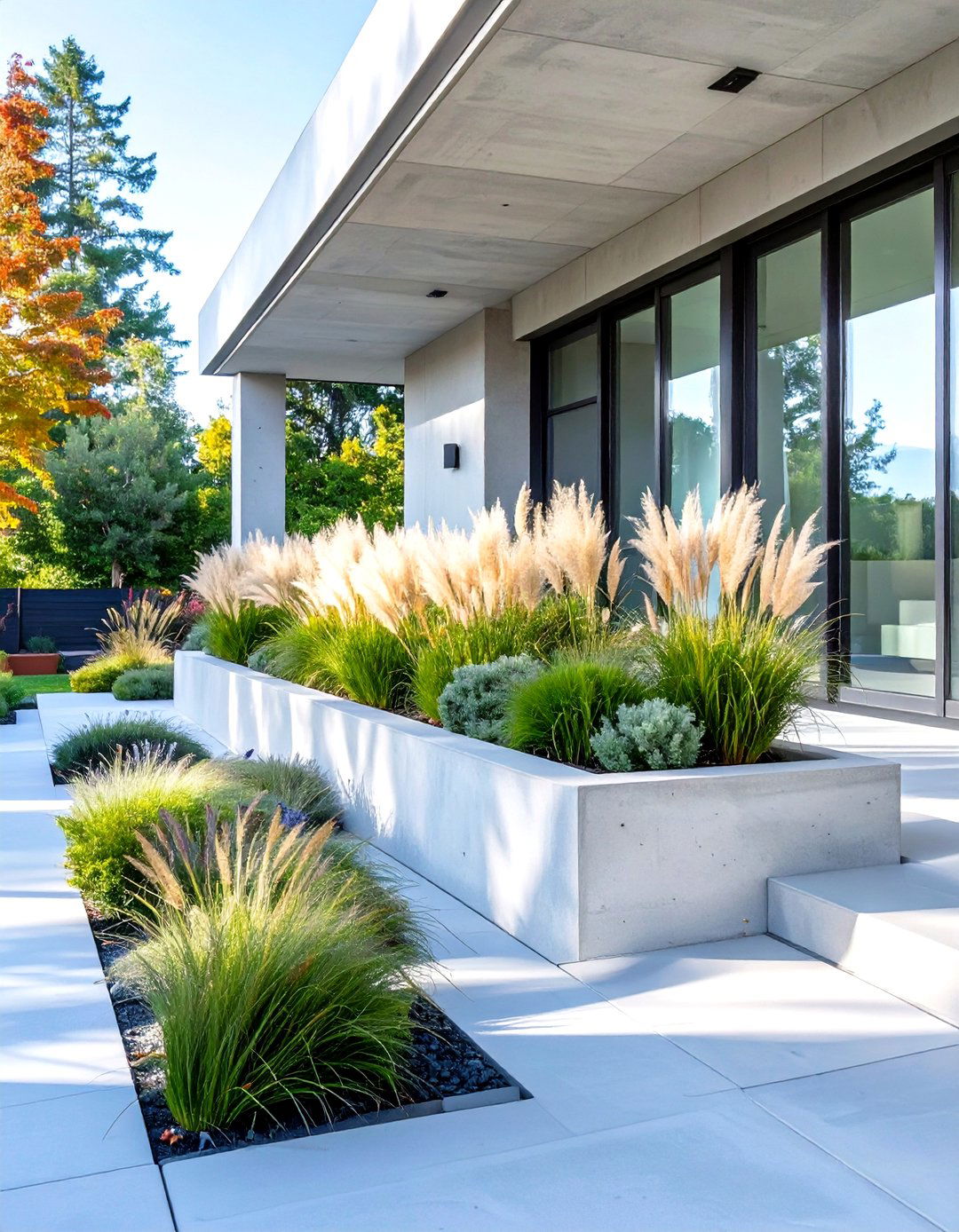 Concrete Porch with Integrated Planters - 30 concrete porch ideas