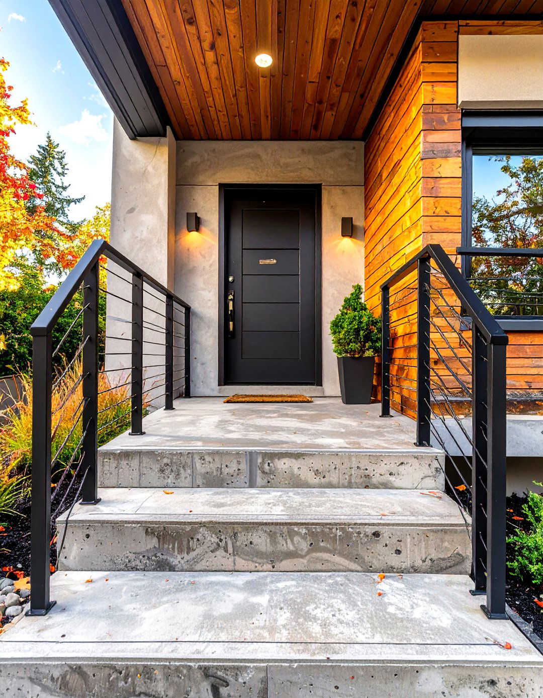 Concrete Porch with Modern Metal Railings - 30 small concrete front porch ideas