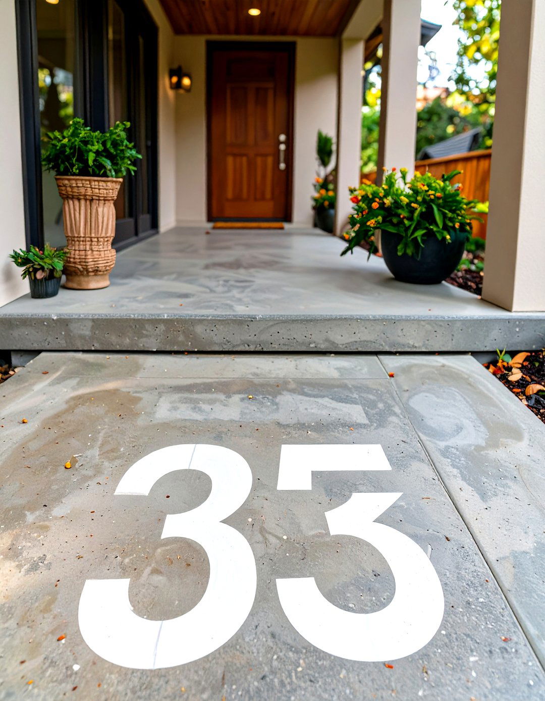 Concrete Porch with Painted House Numbers - 30 small concrete front porch ideas