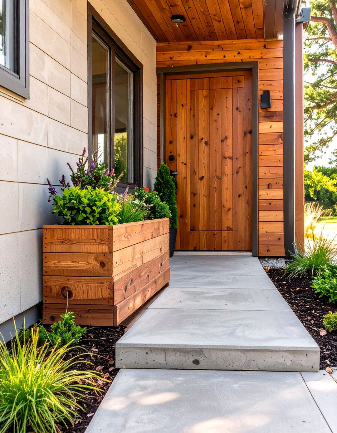 Concrete Porch with Wood Plank Accents - 30 small concrete front porch ideas